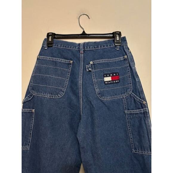 Vintage 90s Tommy Hilfiger Carpenter Jeans Wide Leg Utility Y2K Spell Out Med - Picture 8 of 8
